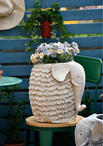 Large Elephant Flowerpot, Resin Statue for Garden, Modern Animal Statue for Garden Ornaments, Villa Outdoor Decor Gardening Ideas-Art Painting Canvas