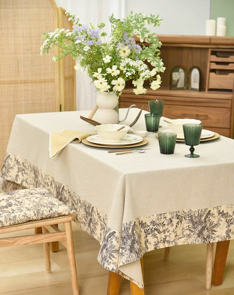 Cotton and Linen Rectangle Table Covers for Dining Room Table, Modern Tablecloth for Kitchen, Square Tablecloth for Coffee Table-Art Painting Canvas