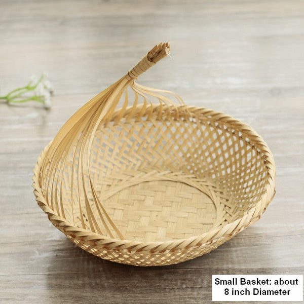 Lovely Cute Picnic Food Basket, Bamboo Basket for Food, Natural Fruit Basket Kitchen Storage Baskets, Natural Hand-woven Bamboo Basket-Art Painting Canvas