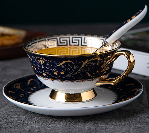Unique Blue Tea Cup and Saucer in Gift Box, Blue Bone China Porcelain Tea Cup Set, Royal Ceramic Cups, Elegant Ceramic Coffee Cups-Art Painting Canvas