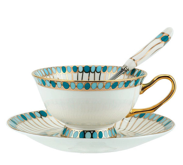 Unique Tea Cup and Saucer in Gift Box, Elegant British Ceramic Coffee Cups, Bone China Porcelain Tea Cup Set for Office, Green Ceramic Cups-Art Painting Canvas