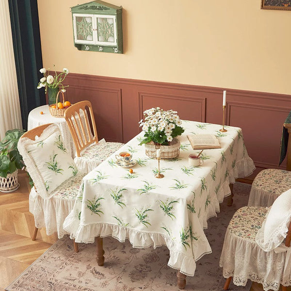 Cotton Embroidery Lace Rectangle Tablecloth for Dining Room Table, Farmhouse Table Cloth, Spring Flower Pattern Tablecloth, Square Tablecloth for Round Table-Art Painting Canvas