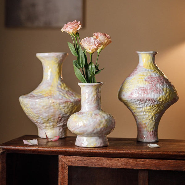 Modern Bouquet Flower Vases, Handmade Water Holding Flower Vases, Centerpiece on Dining Table, Large Flower Vase on Table, Pottery Flower Vases-Art Painting Canvas