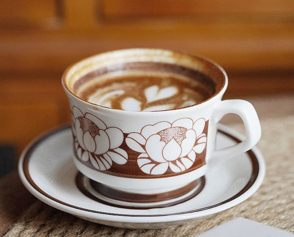Elegant Ceramic Coffee Cups, Flower Porcelain Tea Cup Saucer Set, Beautiful British Tea Cups, Traditional English Tea Cup and Saucer-Art Painting Canvas