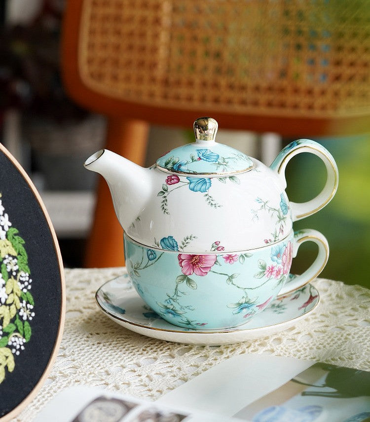 Teapot for One, Teapot and Cup Set for 1, Tea for One, Elegant Porcelain Teapot With Matching Cup And Saucer Set Gift Box