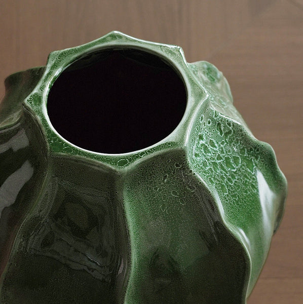 Handmade Modern Flower Vase, Centerpiece Ceramic Bouquet Vases, Large Contemporary Vases on Dining Table, Green Porcelain Vases for Modern Home Decor-Art Painting Canvas