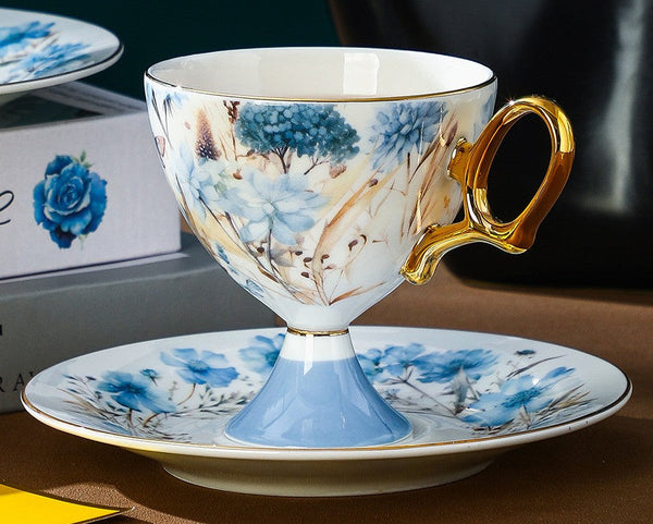 Porcelain Tea Cup Set and Saucer Set, British Tea Cup set, Ceramic Tea Cup and Saucer Set in Gift Box, Elegant Ceramic Coffee Cup with Saucer-Art Painting Canvas