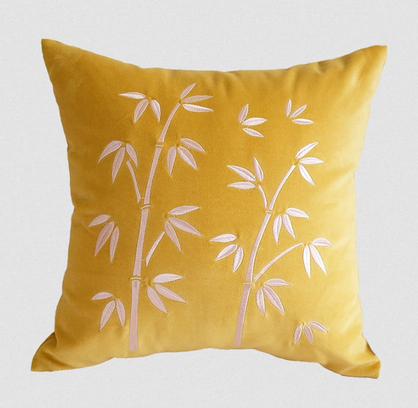 Decorative Pillow Arrangement Ideas for Couch, Large Decorative Pillows for Couch, Modern Throw Pillows for Bedroom, Living Room Decorative Pillows, Yellow Embroidered Bamboo Cushion-Art Painting Canvas