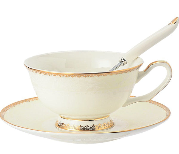 Porcelain Coffee Cup Set, White Ceramic Cups, 7.8 oz British Ceramic Coffee Cups, Unique Tea Cup and Saucer in Gift Box-Art Painting Canvas