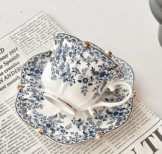 French Style China Porcelain Tea Cup Saucer Set, 7.8 oz Tea Cup and Saucers, Royal Ceramic Cups, Elegant Vintage Ceramic Coffee Cups for Traditional Afternoon Tea-Art Painting Canvas