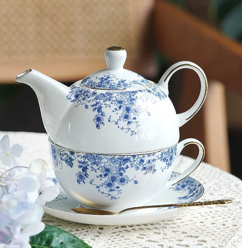 British Style Porcelain Teapot With Matching Cup And Saucer Classic, Teapot for One, Teapot and Cup Set for 1, Tea for One