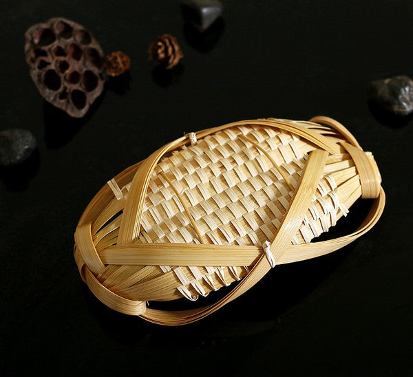 Natural Hand-woven Bamboo Basket, Lovely Cute Picnic Food Basket, Bamboo Basket for Food, Natural Fruit Basket Kitchen Storage Baskets-Art Painting Canvas