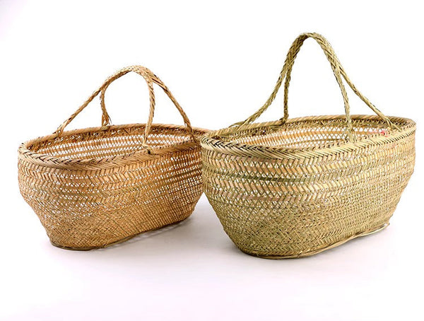 Picnic Food Basket with Handle, Large Natural Hand-woven Bamboo Basket, Lovely Bamboo Baskets for Vegetable, Natural Fruit Basket Kitchen Storage Baskets-Art Painting Canvas