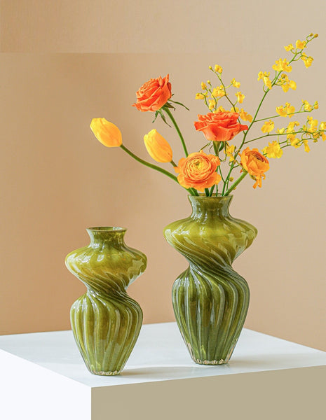 Unique Decorative Glass Vase, Centerpiece Vases on Table, Handmade Contemporary Glass Vases, Modern Green Vases for Living Room, Mid Century Vases for Flowers-Art Painting Canvas