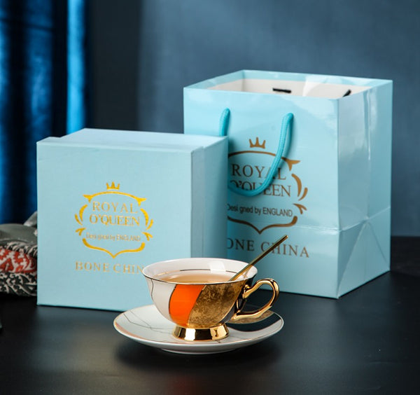 Elegant Royal Ceramic Coffee Cups, 6.8 oz Tea Cup and Saucer in Gift Box as Birthday Gift, Beautiful British Tea Cups, Creative Porcelain Tea Cup Set-Art Painting Canvas