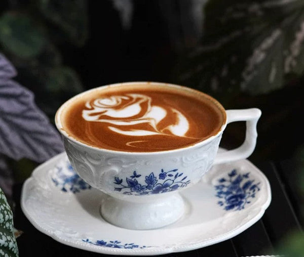 Porcelain Coffee Saucer, Traditional Ceramic Tea Cup with Saucer, Afternoon Tea Saucer Set, Coffee Gift Box Set, Vintage Tea Cup Set, Modern Ceramic Cup-Art Painting Canvas