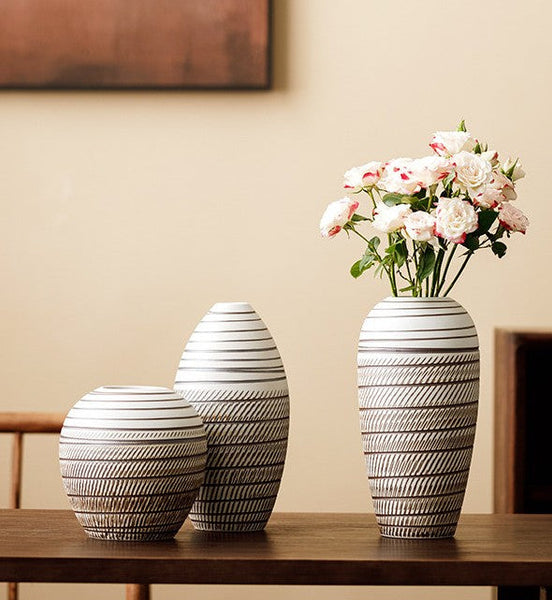 Modern Bouquet Flower Vases, Centerpiece on Dining Table, Large Flower Vase on Table, Handmade Pottery Flower Vases Urn, Water Holding Flower Vases-Art Painting Canvas