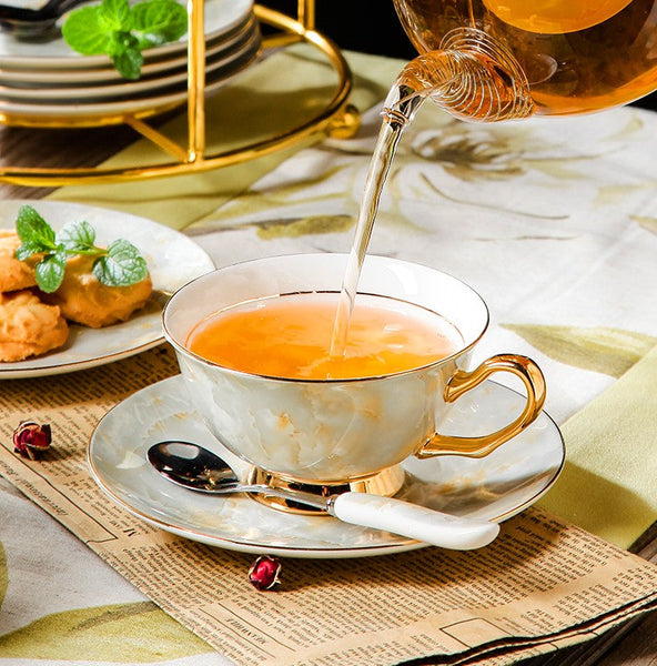 Elegant Ceramic Coffee Cups, 6.8 oz Tea Cup and Saucer in Gift Box as Birthday Gift, Beautiful British Tea Cups, Royal Porcelain Tea Cup Set-Art Painting Canvas