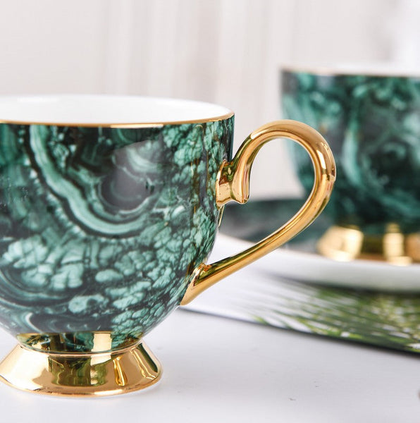 Beautiful British Green Tea Cups, Unique Porcelain Cup and Saucer, Royal Ceramic Coffee Cups, Creative Bone China Porcelain Tea Cup Set-Art Painting Canvas
