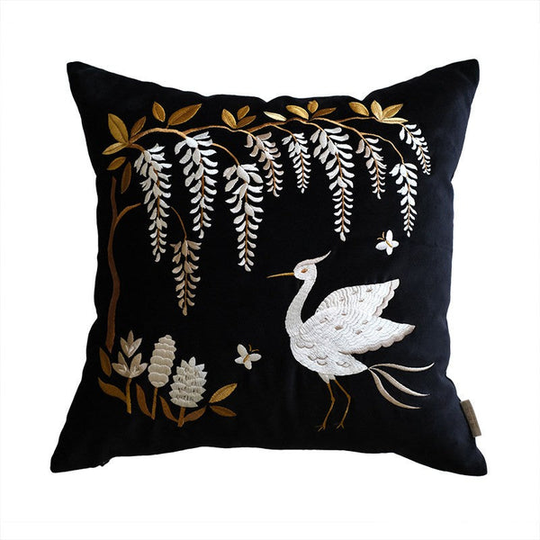 Decorative Pillow Arrangement Ideas for Bed, Embroidered Egret Cushion, Vintage Decorative Pillows, Luxury Decorative Pillows for Couch, Modern Throw Pillows for Couch-Art Painting Canvas