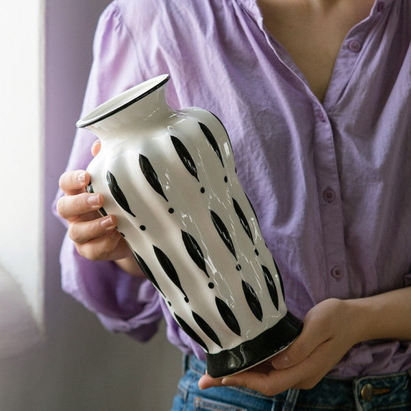 Modern Flower Vases on Table, Porcelain Flower Vases, Water Holding Flower Vases, Handmade Bouquet Ceramic Vases-Art Painting Canvas