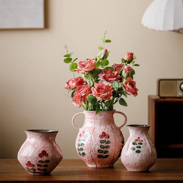 Rustic Pottery Flower Vases, Small Flower Vases on Table, Pink Bud Vases, Handmade Water Holding Flower Vases-Art Painting Canvas