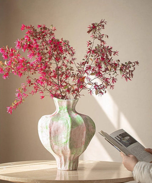 Handmade Modern Flower Vase, Centerpiece Ceramic Bouquet Vases, Large Contemporary Vases on Dining Table, Porcelain Vases for Modern Home Decor-Art Painting Canvas