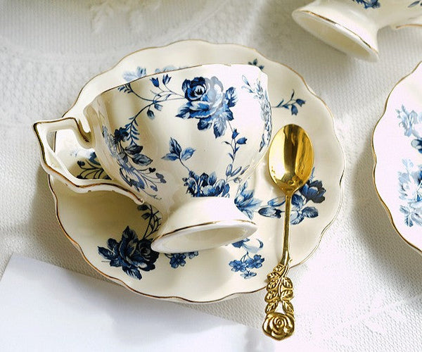 Elegant Vintage Ceramic Coffee Cups for Traditional Afternoon Tea, Royal Ceramic Cups, French Style China Porcelain Tea Cup Saucer Set, 6.8 oz Tea Cup and Saucers-Art Painting Canvas