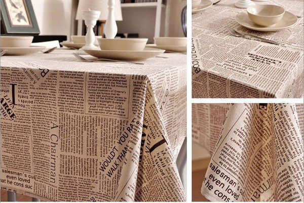 NEWS LETTER - Black White Tablecloth, Table Linen Wedding Home Decor Dining Kitchen-Art Painting Canvas