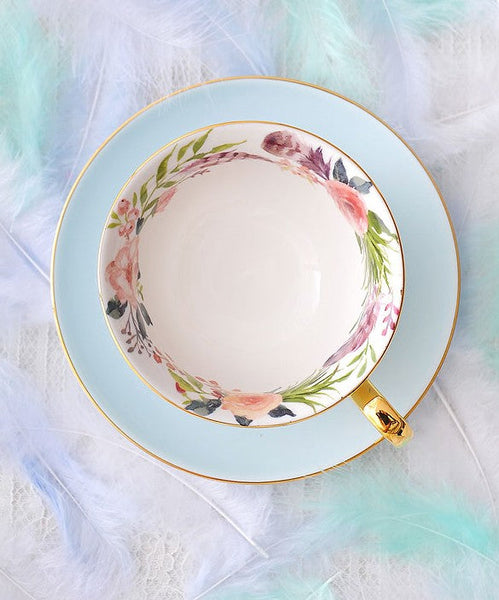 Royal Bone China Porcelain Tea Cup Set, Elegant Flower Pattern Ceramic Coffee Cups, Beautiful British Tea Cups, Unique Afternoon Tea Cups and Saucers in Gift Box-Art Painting Canvas