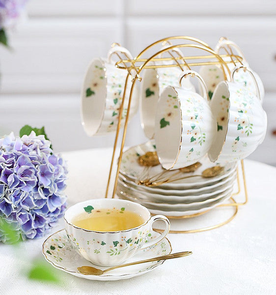 Unique Ceramic Coffee Cups, Creative Bone China Porcelain Tea Cup Set, Traditional English Tea Cups and Saucers, Afternoon British Tea Cups-Art Painting Canvas