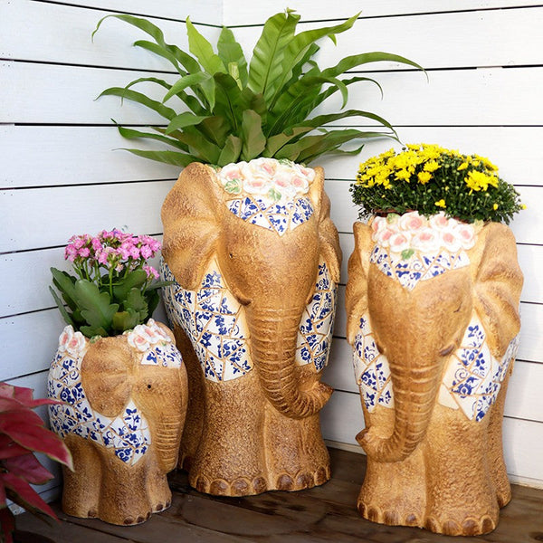 Modern Outdoor Garden Flower Pots, Oversized Garden Flower Pot, Extra Large Elephant Garden Flowerpots, Animal Statue for Garden Ornaments, Large Resin Statue for Garden-Art Painting Canvas