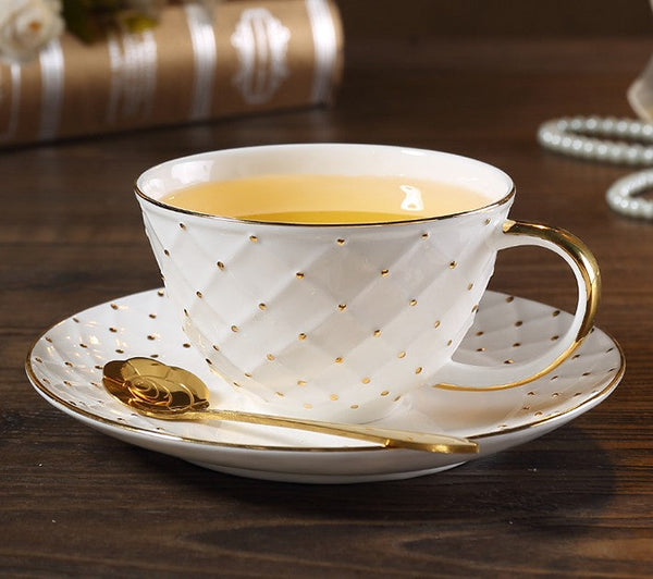 Elegant Ceramic Tea Cups, 6.8 oz Tea Cup and Saucer in Gift Box as Birthday Gift, Beautiful British Tea Cups, Creative Porcelain Tea Cup Set-Art Painting Canvas