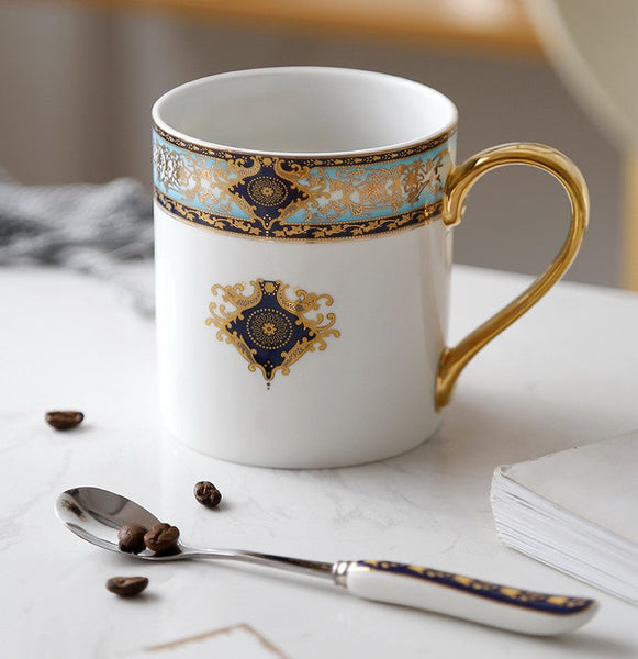 Elegant Ceramic Coffee Mug, Beautiful British Tea Cups, Large Royal Porcelain Mug, Large Capacity Ceramic Mugs for Office-Art Painting Canvas