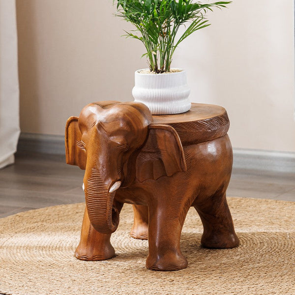 Dining Table Stool, Handmade Solid Wood low Stool, Elephant Wooden Stool, Elephant Sofa Stool, Creative Shoe-changing Stool-Art Painting Canvas