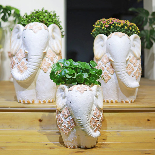 Animal Statue for Garden Ornaments, Oversized Modern Garden Flower Pot, Extra Large Elephant Garden Flowerpots, Resin Statue for Garden, Villa Outdoor Garden Flower Pots-Art Painting Canvas