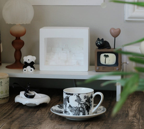 Royal Ceramic Cups, Elegant Ceramic Coffee Cups, 6.8 oz Tea Cup and Saucer in Gift Box, Zebra Jungle Porcelain Tea Cup Saucer Set-Art Painting Canvas