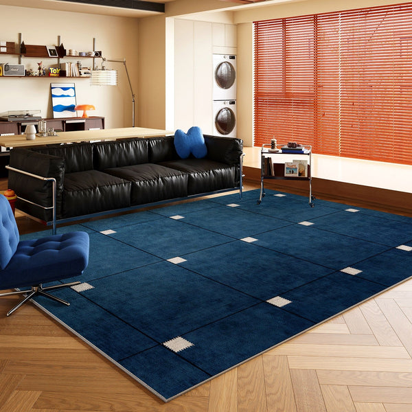 Mid Century Area Rugs, Contemporary Modern Living Room Rug Ideas, Blue Modern Rugs for Dining Room, Bedroom Modern Floor Carpet-Art Painting Canvas