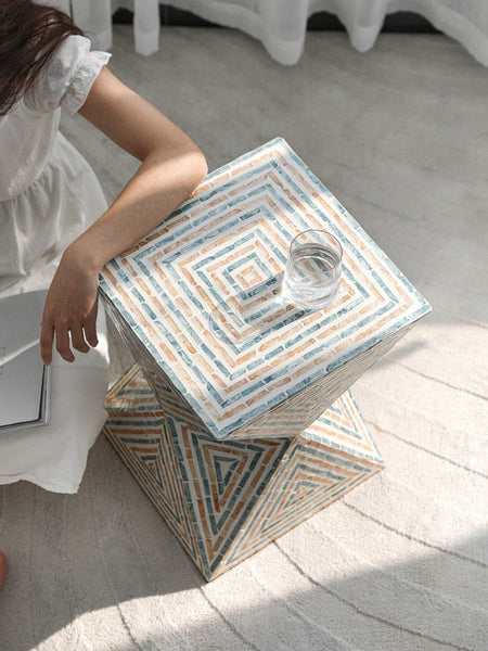 Contemporary Small Sofa Side Table, Shell Small Side Table, Unique Small End Table, Portable Casual Side Table, Creative Coffee Table-Art Painting Canvas