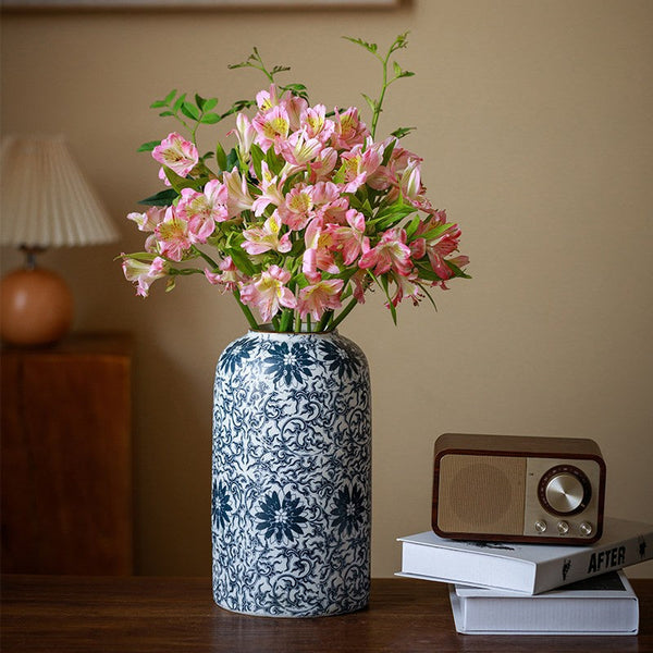 Vintage Bouquet Flower Vases, Centerpiece on Dining Table, Large Blue Flower Vase on Table, Handmade Porcelain Flower Vases Urn, Water Holding Flower Vases-Art Painting Canvas