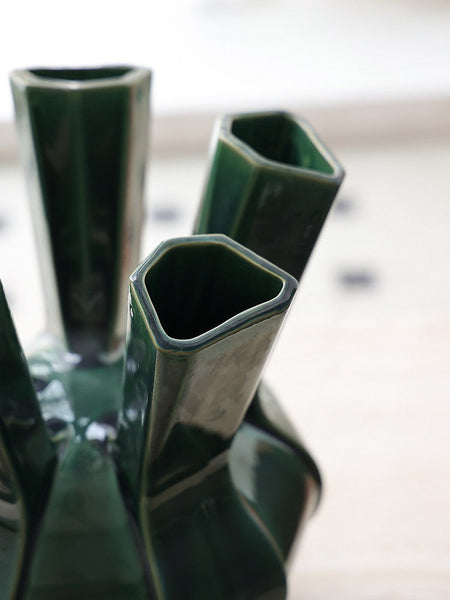 Unique Handmade Modern Flower Vase, Centerpiece Ceramic Bouquet Vases, Contemporary Vases on Dining Table, Green Porcelain Vases for Modern Home Decor-Art Painting Canvas