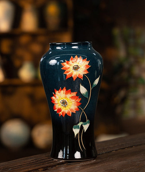 Ceramic Bouquet Vases, Sunflower Vases on Table, Porcelain Flower Vases, Dining Table Centerpiece, Handmade Water Holding Flower Vase-Art Painting Canvas