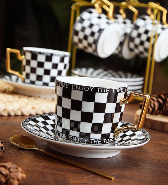 Creative Ceramic Coffee Cups for Office, Beautiful British Tea Cups, Creative Porcelain Tea Cup Saucer Set, 6.8 oz Tea Cup and Saucer in Gift Box as Birthday Gift-Art Painting Canvas