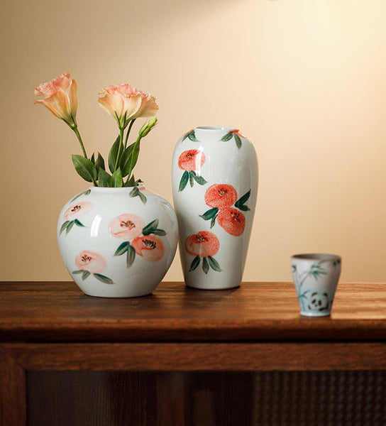 Porcelain Flower Vases, Handmade Water Holding Flower Vases, Modern Flower Vase Centerpiece on Table, Ceramic Bouquet Vases-Art Painting Canvas