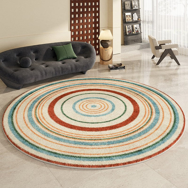 Abstract Contemporary Round Rugs, Geometric Modern Rugs for Bedroom, Thick Round Rugs for Dining Room, Modern Area Rugs under Coffee Table-Art Painting Canvas