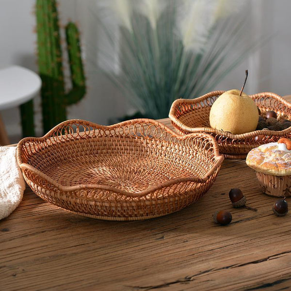 Rattan Storage Basket, Fruit Basket, Woven Round Storage Basket, Kitchen Storage Baskets, Storage Basket for Dining Room-Art Painting Canvas