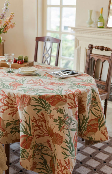 Sea Shell Pattern Tablecloth, Large Modern Rectangle Tablecloth for Dining Room Table, Square Tablecloth, Farmhouse Table Cloth, Wedding Tablecloth