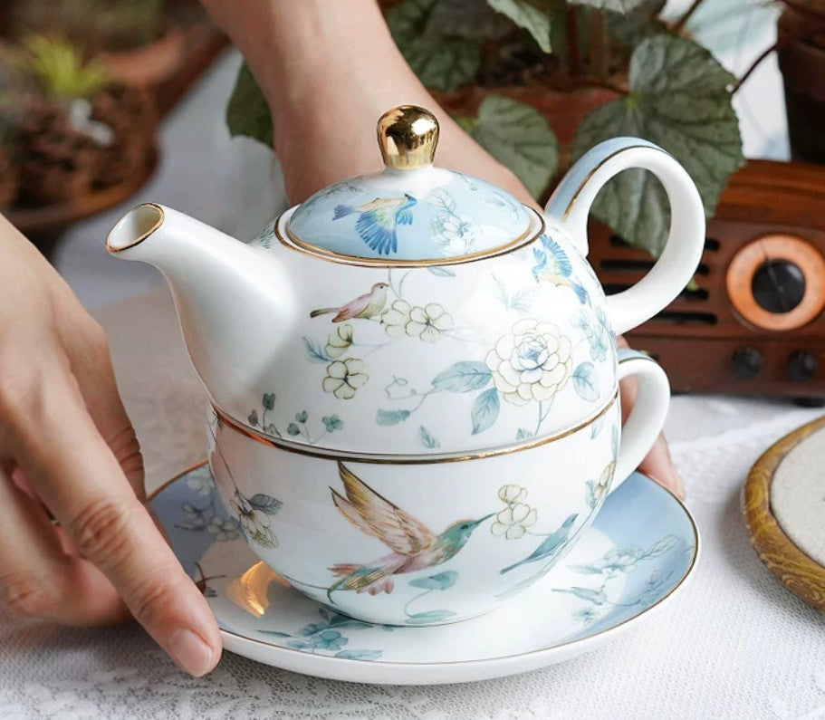 Teapot for One, Teapot and Cup Set for 1, Tea for One, Stackable Teapot And Cup Set Ceramic Tea Pot With Integrated Cup Design