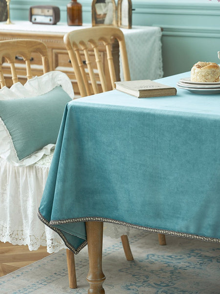 Ramie Velvet Rectangle Tablecloth for Home Decoration, Blue Square Tablecloth for Round Table, Modern Blue Table Cloth for Dining Room Table-Art Painting Canvas
