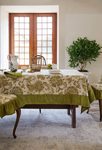 Extra Large Modern Tablecloth Ideas for Dining Room Table, Green Flower Pattern Table Cover for Kitchen, Outdoor Picnic Tablecloth, Rectangular Tablecloth for Round Table-Art Painting Canvas